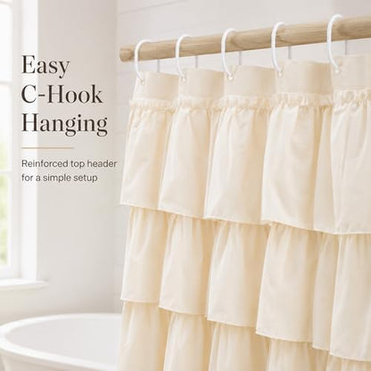 Beige Ruffle Shower Curtain for Bathroom, 72x72, Elegant Ruffled Panle
