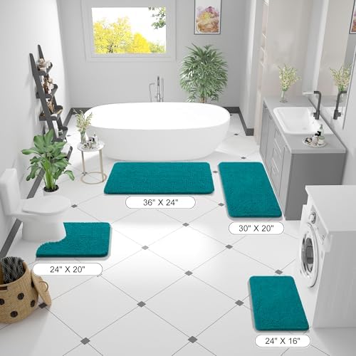 OLANLY Bathroom Runner Rugs 44x24, Soft Absorbent Chenille Bath Rugs, Rubber Backing Quick Dry, Machine Washable Long Bath Mats for Bathroom Floor, Tub and Shower, Home Decor Accessories, Deep Lake