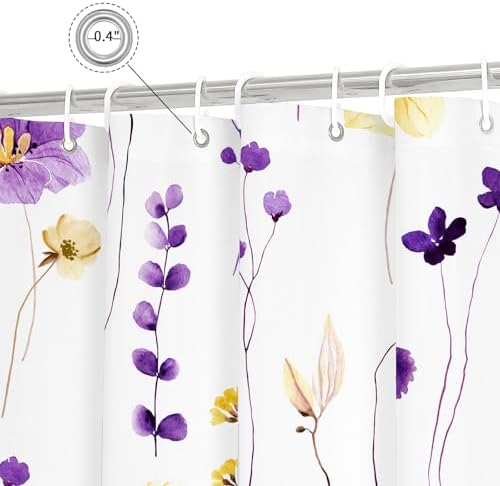 Gibelle Purple Yellow Watercolor Floral Fabric Shower Curtain, 36x72