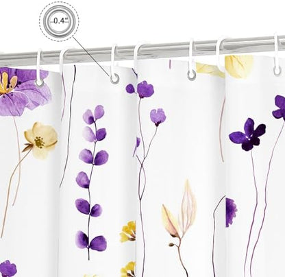 Gibelle Purple Yellow Watercolor Floral Fabric Shower Curtain, 36x72