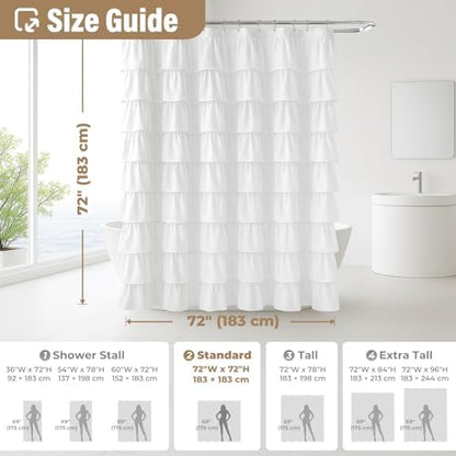 White Ruffle Shower Curtain Farmhouse Style Shower Curtain, 72" x 72"