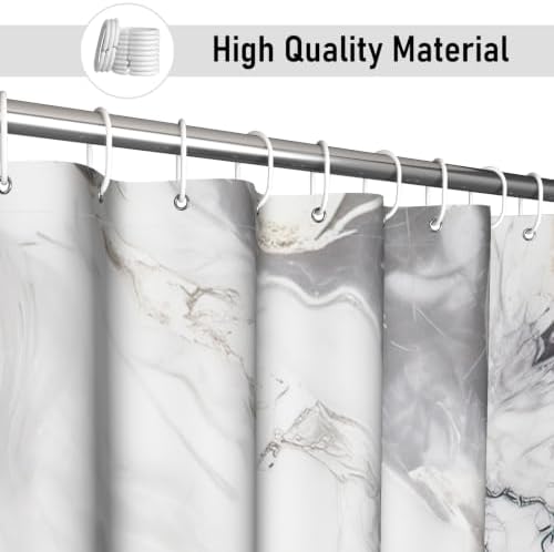 Beige Marble Shower Curtain Modern Abstract Luxury Gold Ink Texture Gray Ombre Watercolor Bathroom Curtain Set with Hooks Soft and Lightweight Waterproof Fabric Machine Washable 60" Wx72 L