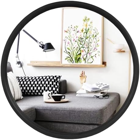 WallBeyond Black Round Mirror Wood Framed 28 inch Circle Wall Mirror for Bathroom Round Wall Mirror for Wall Decor, Vanity, Entryway Living Room