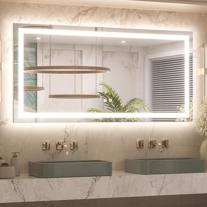 Keonjinn 48x24 Inch LED Bathroom Mirror with Lights, Frontlit & Backlit