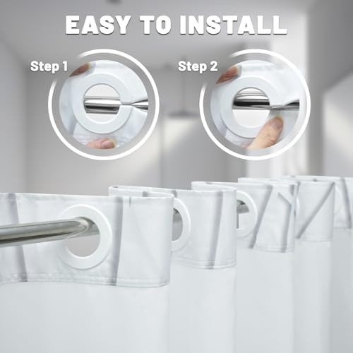 LXBNI No Hook Shower Curtain with Liner, Grey Shadow, 71 x 74 Inch