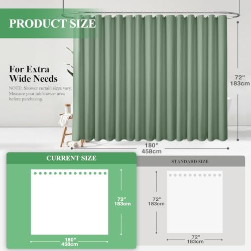 Dynamene Extra Wide Waffle Shower Curtain 256 GSM Fabric 180x72 Sage Green