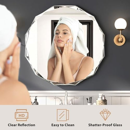 24x24 Inch Bathroom Mirrors for Over Sink, Round Frameless Mirrors for Wall