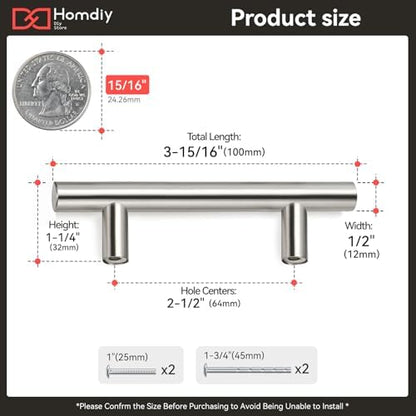 homdiy 2-1/2 Inch Cabinet Handles Brushed Nickel Kitchen Cabinet Pulls 200 Pack - Cabinet Pulls Square Cabinet Hardware for Cabinet, Cupboard