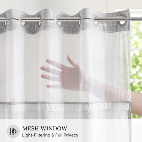 River Dream Farmhouse No Hooks Shower Curtain with Snap-in Liner,Grey,36x74