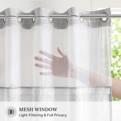 River Dream Farmhouse No Hooks Shower Curtain with Snap-in Liner,Grey,36x74