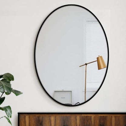 Delma 32x24 Black Oval Bathroom Mirror for Over Sink, Aluminum Frame
