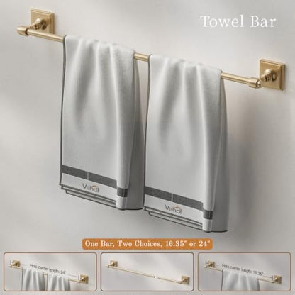 Champagne Bronze Bathroom Accessories Set, 5 Piece Bathroom Towel Holder Set, SUS304 Stainless Steel 24" Towel Bar, Towel Rack Set for Bathroom, Bathroom Hardware Set Wall Mounted