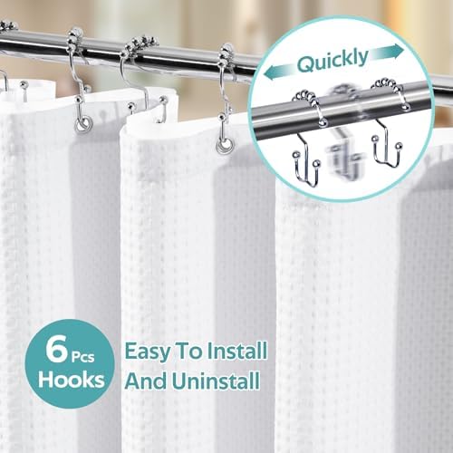Vipfree 3 in 1 Shower Curtain Set, Waffle Shower Curtain and Liner Set with 6 Double Sided Shower Curtain Hooks, 258GSM Luxury Weighted Cloth Shower Curtain for Shower Stall, 36 W x 72 H, White