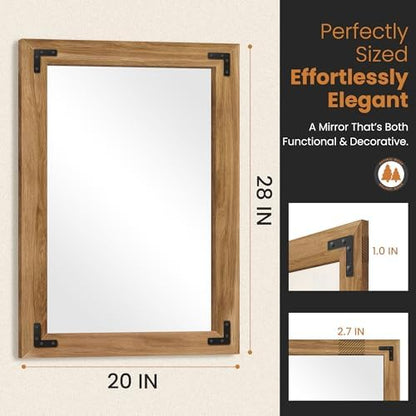 Wood Framed Bathroom Vanity Mirror for Wall, 20"x28" Farmhouse Mirror