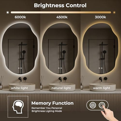WallBeyond Backlit LED Bathroom Vanity Mirror with Lights, Irregular Asymmetrical Design,45" H x 32" W, Anti-Fog, Dimmable 3 Color Lighting, Memory, Hardwired Mount, Supports Horizontal & Vertical