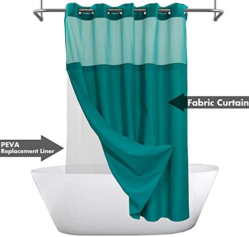 River Dream No Hook Shower Curtain with Snap-in Liner Set, Teal, 71x74