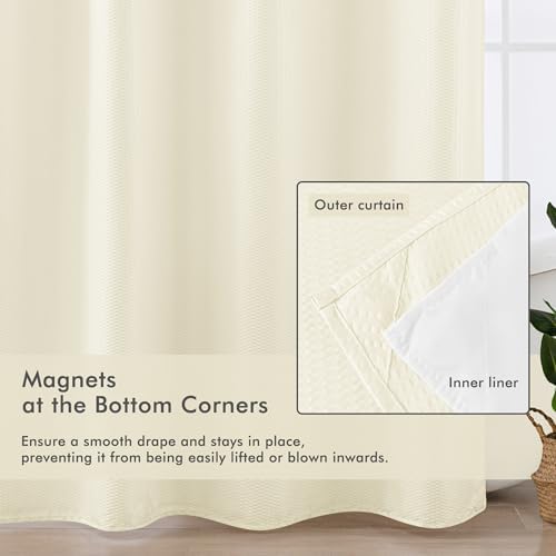 Mrs Awesome No Hook Cream Shower Curtain with Snap-in Fabric Liner 71x74