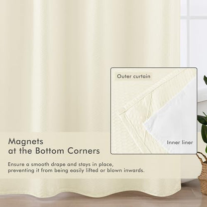 Mrs Awesome No Hook Cream Shower Curtain with Snap-in Fabric Liner 71x74