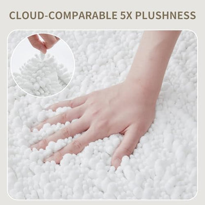 White Toilet Rugs U Shaped Washable, 24x24 Contour Bath Rugs for Toilet, Luxury Ultra Soft Chenille U-Shaped Toilet Rug, Non Slip Absorbent Machine Washable Bathroom Mat for Toile