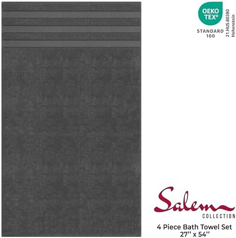 American Soft Linen Salem 100% Cotton Turkish 4 Piece Bath Towels for Bathroom, 600 GSM Soft Absorbent Quick Dry Bath Towel Set, Dark Gray