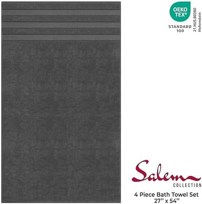 American Soft Linen Salem 100% Cotton Turkish 4 Piece Bath Towels for Bathroom, 600 GSM Soft Absorbent Quick Dry Bath Towel Set, Dark Gray