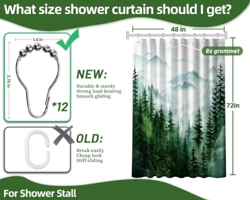 Dark Green and White Stall Shower Curtain, 48X72 in Narrow Small, Forest
