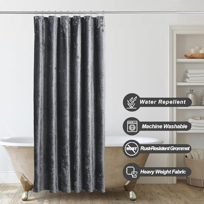 TAMGHO Crushed Velvet Shower Curtain, Grey, 72" x 72"