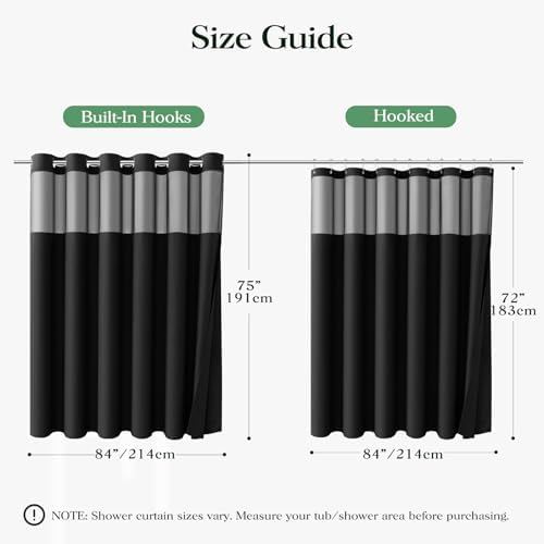 Dynamene Black Hook Free Waffle Shower Curtain & Snap-in Fabric Liner,84x75