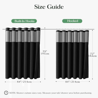 Dynamene Black Hook Free Waffle Shower Curtain & Snap-in Fabric Liner,84x75