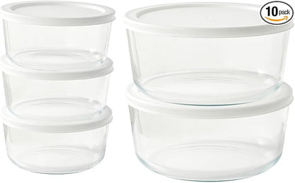 10-Piece Glass Food Storage Containers Set (5 Containers + 5 BPA-Free Lids) | 4-Cup & 6.5-Cup, Leakproof | Microwave, Freezer, Oven & Dishwasher Safe | Ideal for Meal Prep & Pantry Organization, White