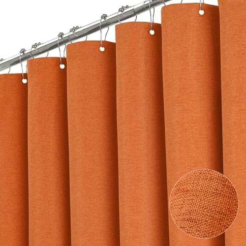 BTTN 60x72 Linen Textured Waterproof Fabric Shower Curtain, Burant Orange