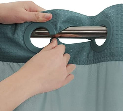 River Dream Heavyweight Waffle No Hook Shower Curtain with Liner,Teal,71x74