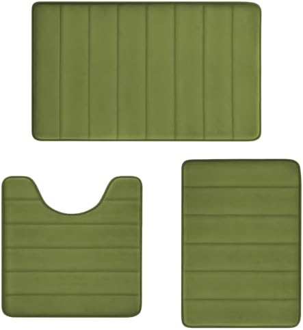 RUN HELIX Sage Green Bathroom Rugs Sets 3 Piece Memory Foam Non Slip Bath Mats for Bathroom Floor and U-Shaped Contour Toilet Rug, Soft Washable Bathrom Sets Mats and Rugs Sets for Toilet Shower Sink