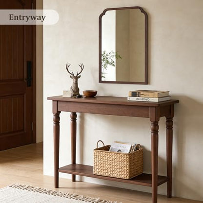 WallBeyond 28" x 40" Wood Bathroom Mirror for Wall Mounted, Rustic Rounded Corner Vanity Mirror for Entryway, Living Room or Bedroom Home Decorative [28" x 40" Walnut]