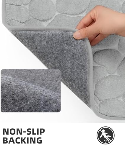 YIHOUSE Memory Foam Runner Rug, Cobblestone Bathroom Runner Rugs Super Water Absorbent Bath Mats for Bathroom Machine Washable Bath Rugs for Hallway Bedroom Laundry Room(26 x 50,Light Gray)