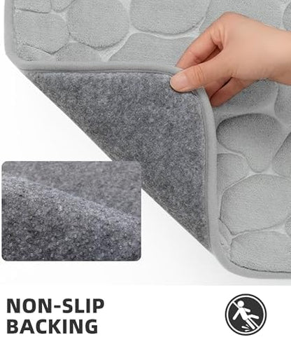 YIHOUSE Memory Foam Runner Rug, Cobblestone Bathroom Runner Rugs Super Water Absorbent Bath Mats for Bathroom Machine Washable Bath Rugs for Hallway Bedroom Laundry Room(26 x 50,Light Gray)