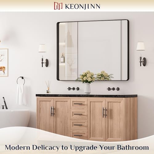Keonjinn 48 x 36 Inch Black Bathroom Mirror for Over Sink, Tempered Glass