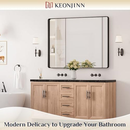 Keonjinn 48 x 36 Inch Black Bathroom Mirror for Over Sink, Tempered Glass