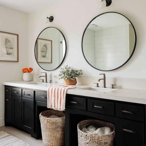 Sunniry Round Mirror 24 inch, 2 Pack Circle Mirror, Matte Black Metal Frame