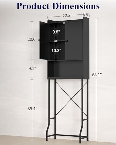 Kitsure 68.1"H Over Toilet Storage Cabinet, Magnetic Door, Adjustable Shelf