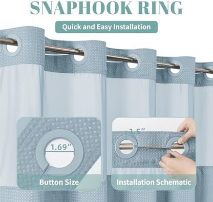 eachope No Hook Waffle Shower Curtain with Snap-in Liner, 71x74 Inch, Teal