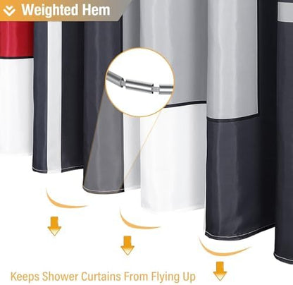 BTTN 60x72 Stall Modern Geometric Waterproof Fabric Shower Curtain Set, Red