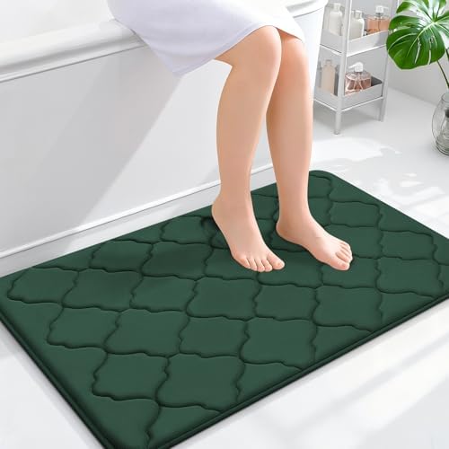 OLANLY Memory Foam Bath Mat Rug 36x24, Ultra Soft Bathroom Rugs, Dark Green