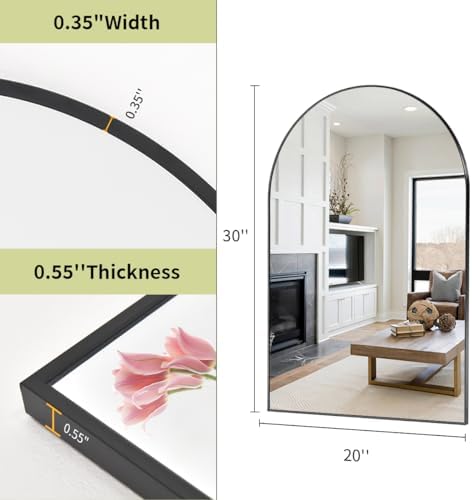 BEAUTYPEAK 20"x30" Arch Bathroom Wall Mirror, Black