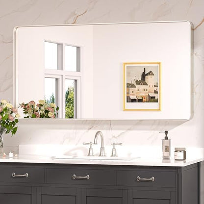 Keonjinn 48 x 24 Inch Brushed Nickel Bathroom Vanity Mirror, Aluminum Frame