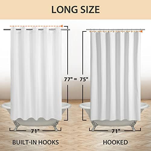 River Dream No Hook Long Shower Curtain or Liner Microfiber White, 71x77