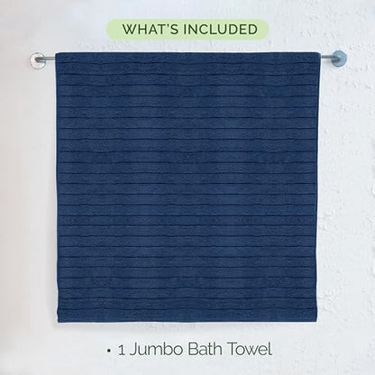Elegant Comfort 100% Turkish Cotton Corduroy Ribbed Luxury Jumbo Bath Towel Ultra Soft - 35 x 70 Inch - Luxury Spa Premium Hotel Quality Highly Absorbent and Quick Dry Large Bath Towel, Navy