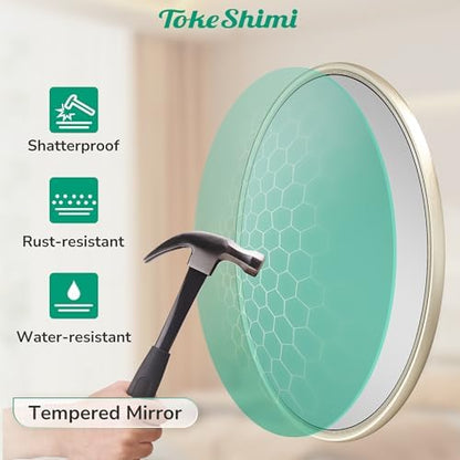 TokeShimi 30 Inch Brushed Nickel Mirror Round Tempered, Shatterproof Bathroom Vanity Mirror Circle, Metal Farmhouse Wall Mounted Mirror for Vanity, Entryway, Bedroom, Restroom, Living Room