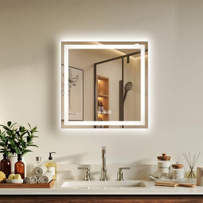 24"x24" LED Bathroom Mirror with Anti-Fog, Backlit & Front Lights, Memory