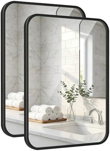 2-Pack 24x30 Inch Matte Black Rounded Rectangle Vanity Mirrors
